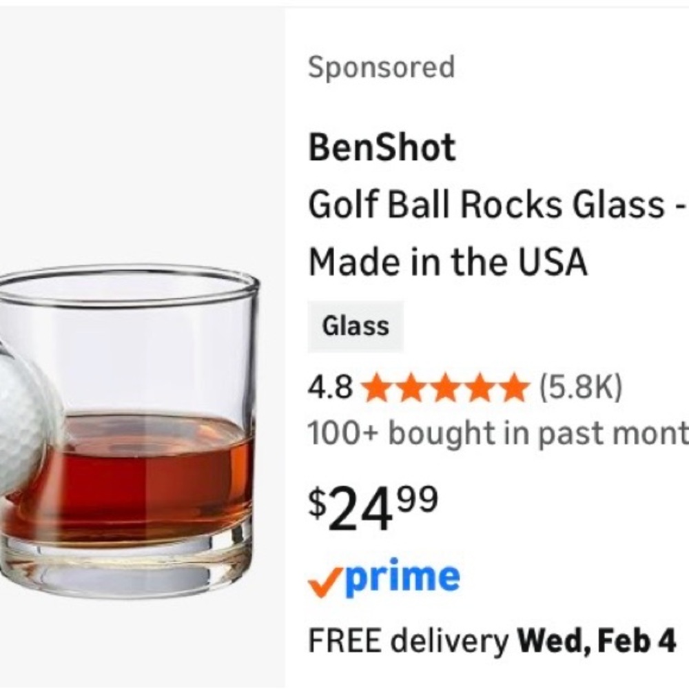 BenShot Golf Ball Rocks Glass - Picture 2 of 5